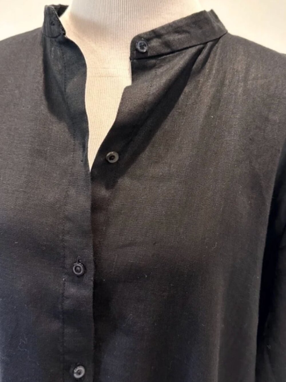 Eileen Fisher 100% Linen Shirtdress | Black | Size Large | Front Pockets - Picture 4 of 4